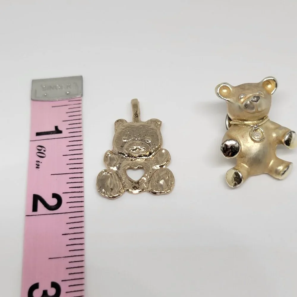 Vintage Set of 2 Bears One Brooch One Pendant Charm Gold Tone 1 1/2 Inch High - Picture 7 of 9